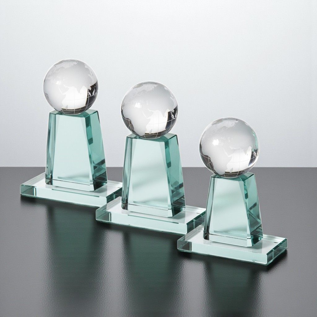 Glastrophäe mit Glasglobus