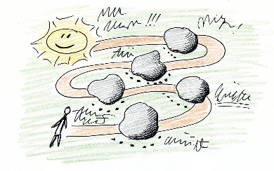 Der steinige Weg zum Traumjob, Zeichnung: Ritje Dieckmann