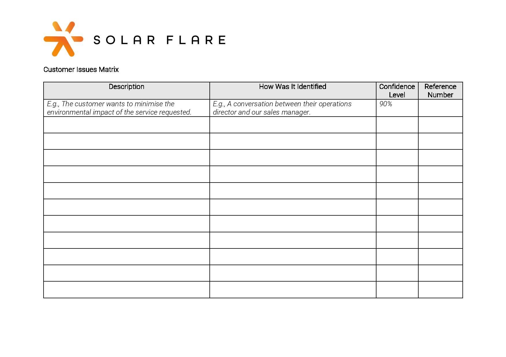 Click to Download Customer Issues Matrix