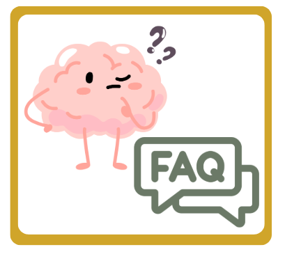 un montage avec un dessin de cerveau rose qui se pose des questions lol et un visuel FAQ