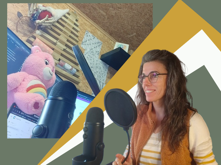 C'est un montage photo avec moi derrière mon micro et une autre photo avec mon bisounours derrière le micro. Elle inspire la joie et l'humour.