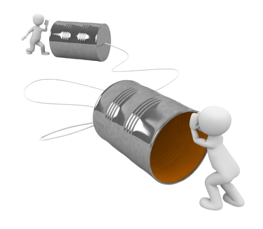 deux petits bonhommes qui communiquent à travers des boites de conserves reliées par un fil. Comme quand on était jeune