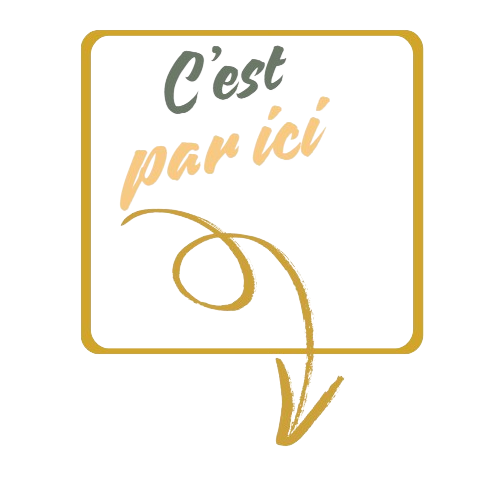 un carré dans lequel il est écrit : par ici. Avec un flèche qui indique de regarder en dessous