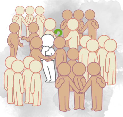 un montage photo représentant 23 bonhommes de couleur terne et un blanc perdu au milieu de cette foule