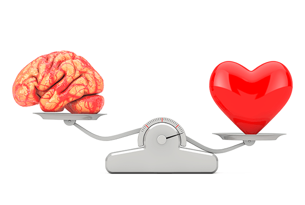 Waage mit Gehirn und Herz