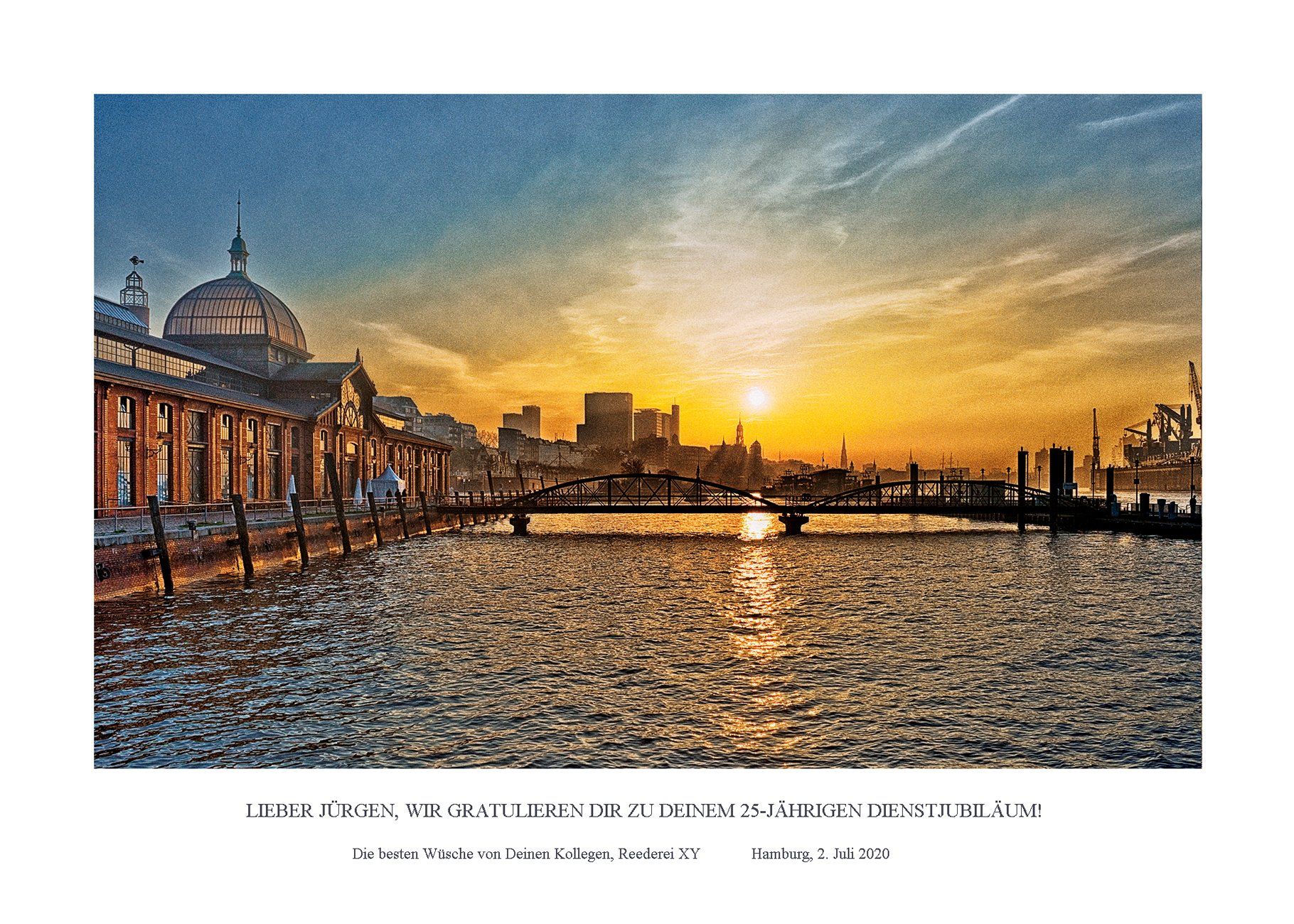 Beispiel für ein Poster als Geschenk zum Dienstjubiläum hamburger hafen bilder geschenke poster leinwand fischmarkthalle