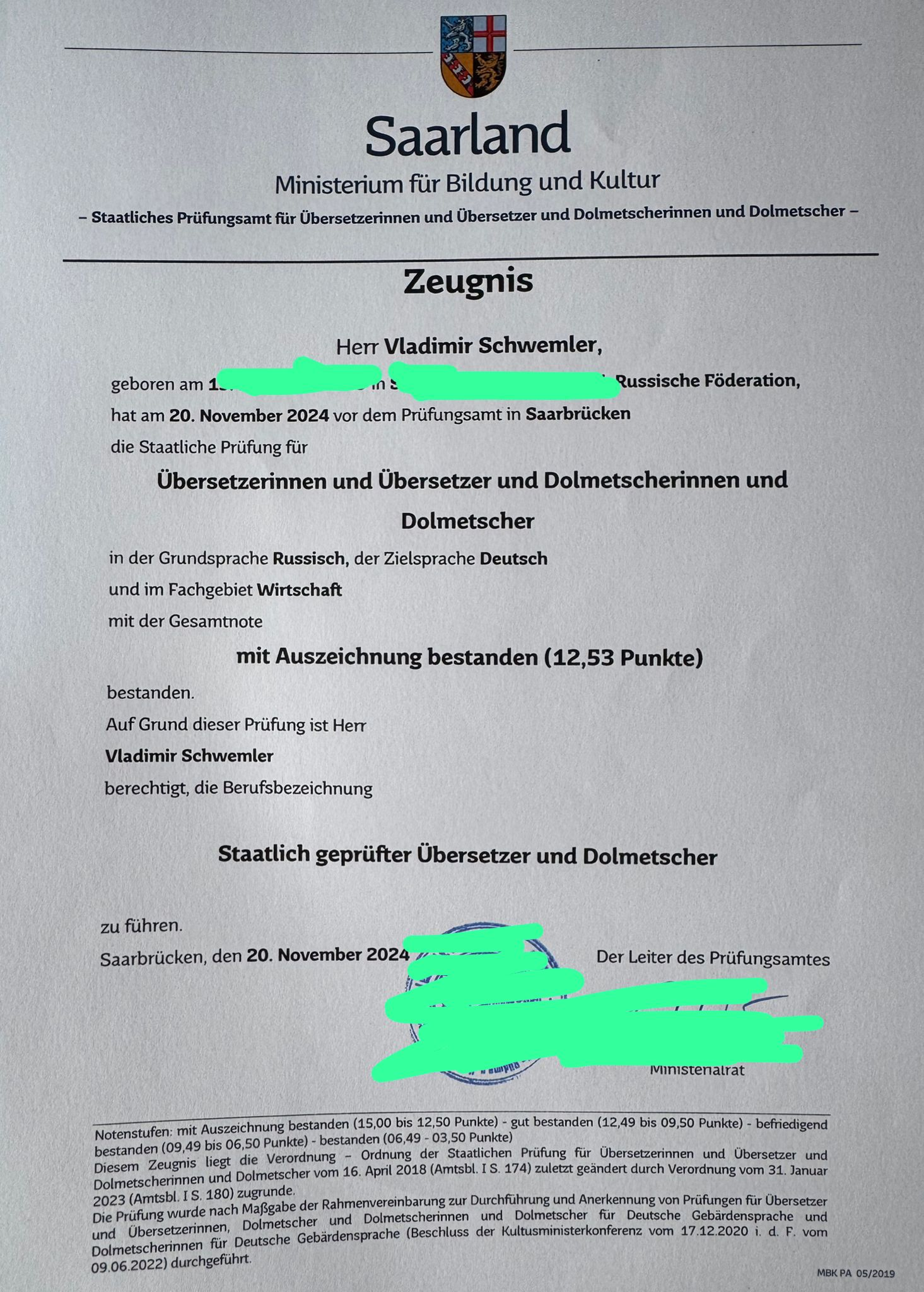 Dolmetscherprüfung in Saarbrücken