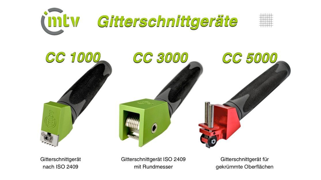 Unser Sortiment an Gitterschnittprüfgeräten Unser Sortiment an Gitterschnittprüfgeräten: CC 1000, CC 3000 und CC 5000.