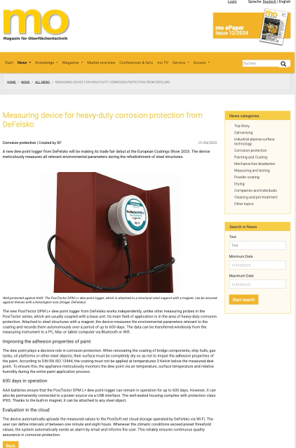New DPM L+ Dew Point Logger from DeFelsko The new PosiTector DPM L+ dew point logger from DeFelsko