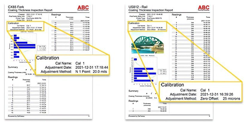 PosiTector 6000: Berichtfunktion für Kalibriereinstellungen