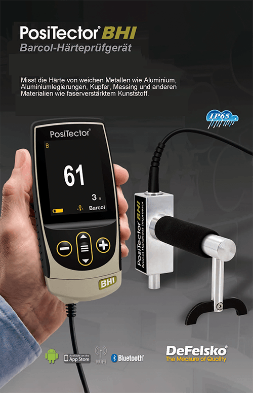 Prospekt DeFelsko PosiTector BHI - Barcol Härteprüfer, entspricht DIN EN 59