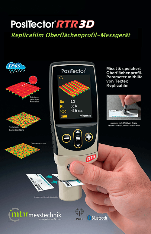 Prospekt DeFelsko PosiTest RTR 3D - Optisches Oberflächenprofil-Sondenmodul für Testex-Press-O-Film