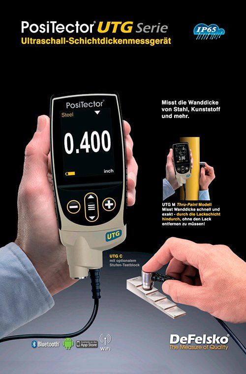 Prospekt DeFelsko PosiTector UTG Ultraschall Wanddickenmessgerät, Wanddicke messen, Wall thickness gage