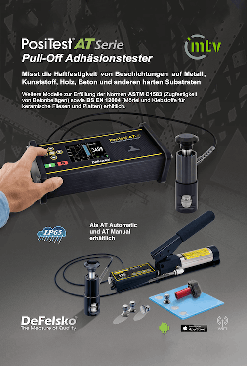 Prospekt DeFelsko PosiTest AT - Automatischer Haftzugprüfer Pull-Off Adhäsionstester Haftzugprüfgerät zur Haftzugprüfung