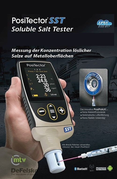 Prospekt DeFelsko PosiTector SST - Misst Konzentration löslicher Salze auf Metallflächen