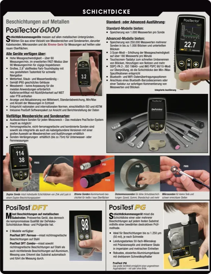 Gesamtkatalog unserer DeFelsko - Messgeräte und Prüfgeräte Schichtdicke messen mit DeFelsko PosiTector 6000, 200 und mehr.
