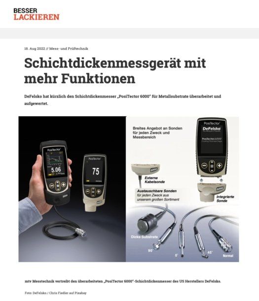 Artikel im Fachmagazin BESSER LACKIEREN über das mtv messtechnik Schichtdickenmessgerät PosiTector 6000 mit mehr Funktionen Thumbnail Schichtdickenmessgerät mit mehr Funktionen, Artikel im Fachmagazin besser lackieren