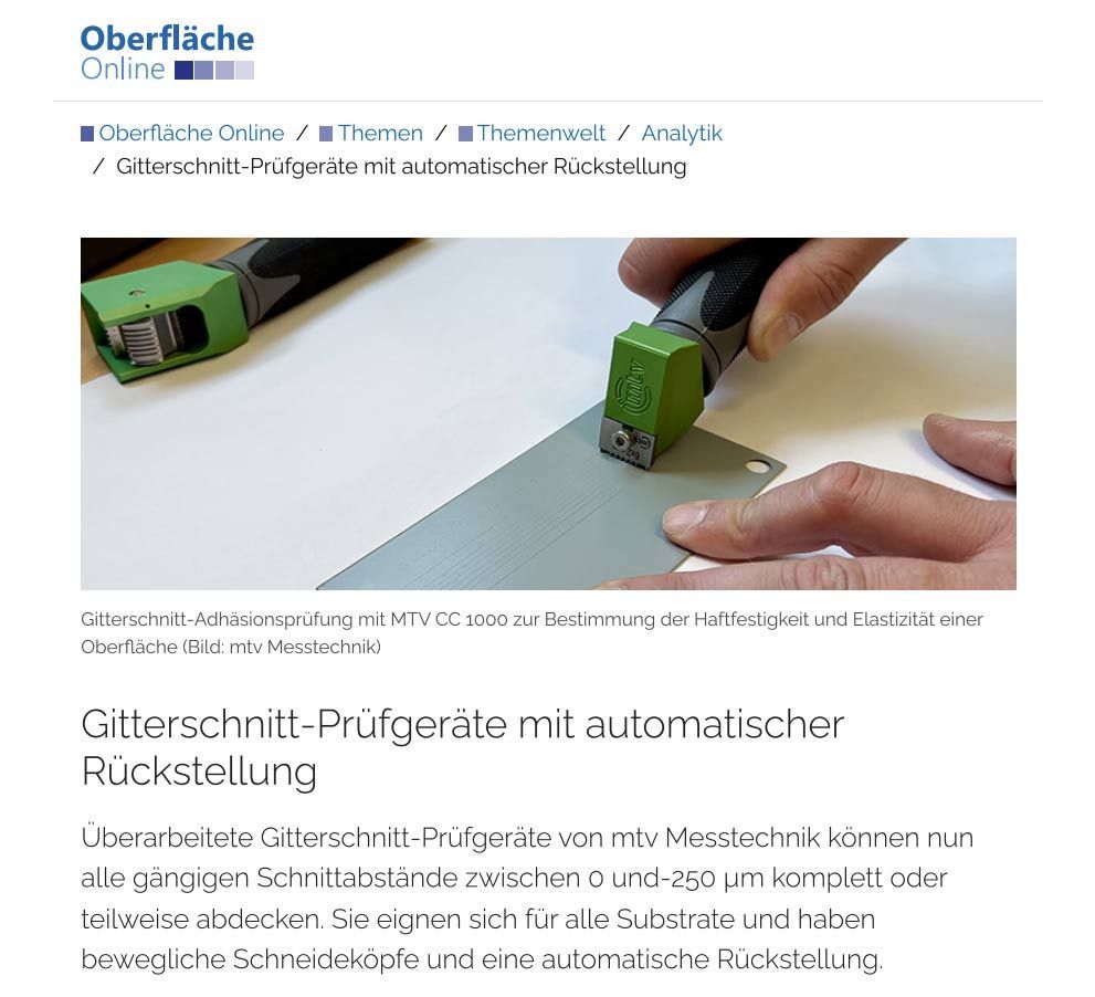 Überarbeitete Gitterschnitt-Prüfgeräte CC 1000 und CC 3000 von mtv messtechnik Überarbeitete Gitterschnitt-Prüfgeräte CC 1000 und CC 3000 von mtv messtechnik