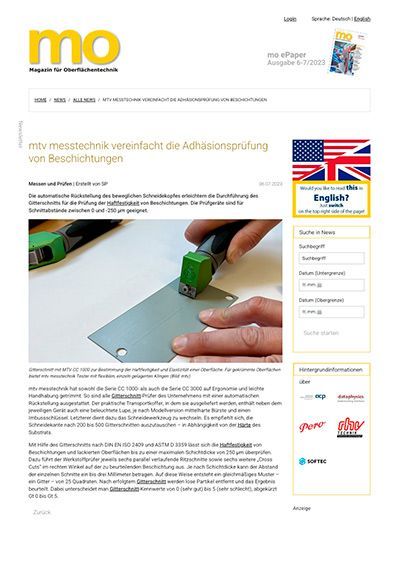 mtv messtechnik vereinfacht die Adhäsionsprüfung von Beschichtungen mtv messtechnik vereinfacht die Adhäsionsprüfung von Beschichtungen_Artikel-auf-oberflaeche.de