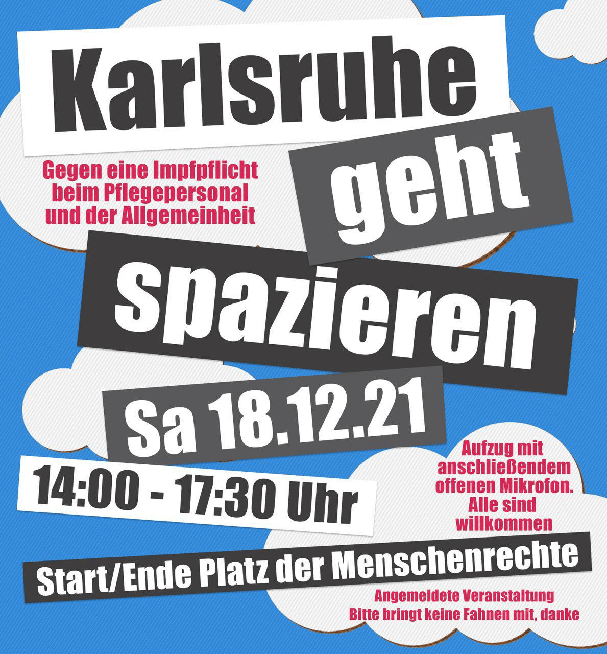 Karlsruhe geht spazieren - Kundgebung mit Aufzug - Karlsruhe Platz der Menschenrechte 18.12.2021 14:00 Uhr