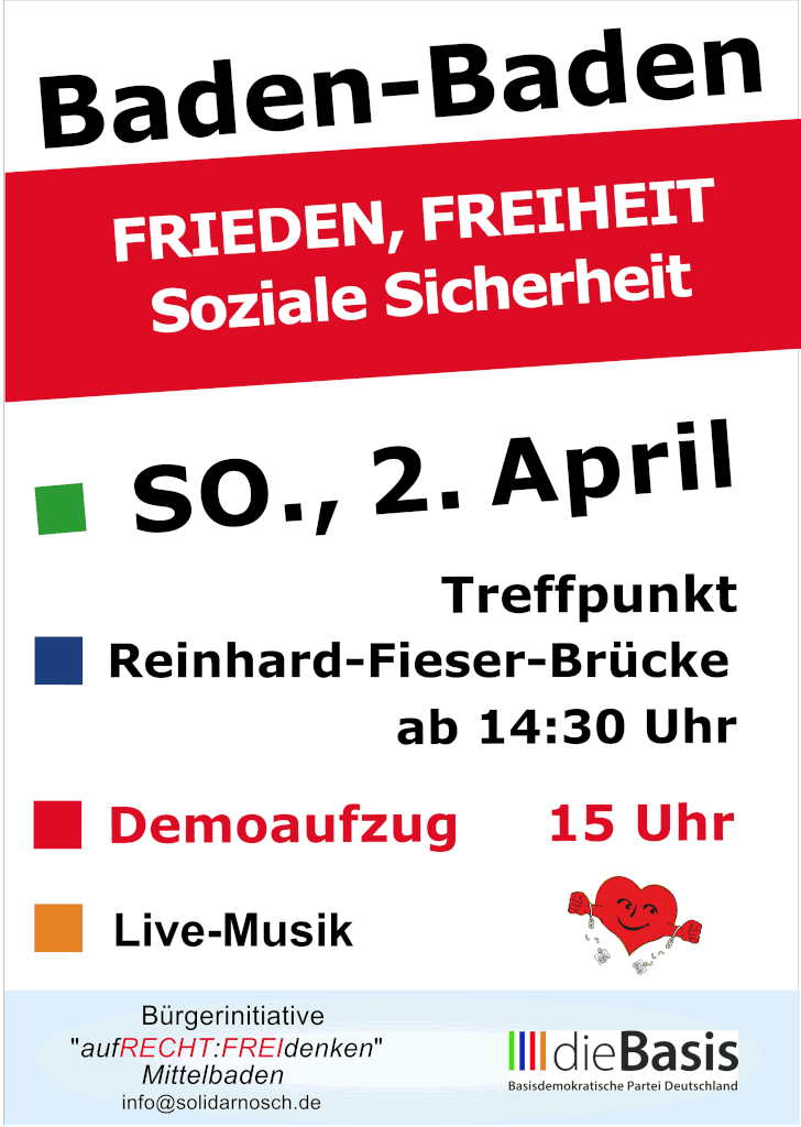Demoaufzug für den Frieden - Baden-Baden Reinhard-Fieser-Brücke 02.04.2023 15 Uhr