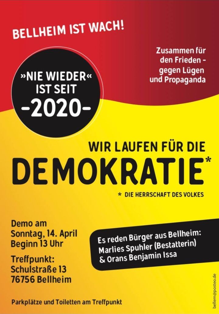 Bellheim ist wach! - Zusammen für den Frieden - gegen Lügen und Propaganda: Wir laufen für die Demokratie - Bellheim Schulstraße 13 14.04.2024 13:00 Uhr