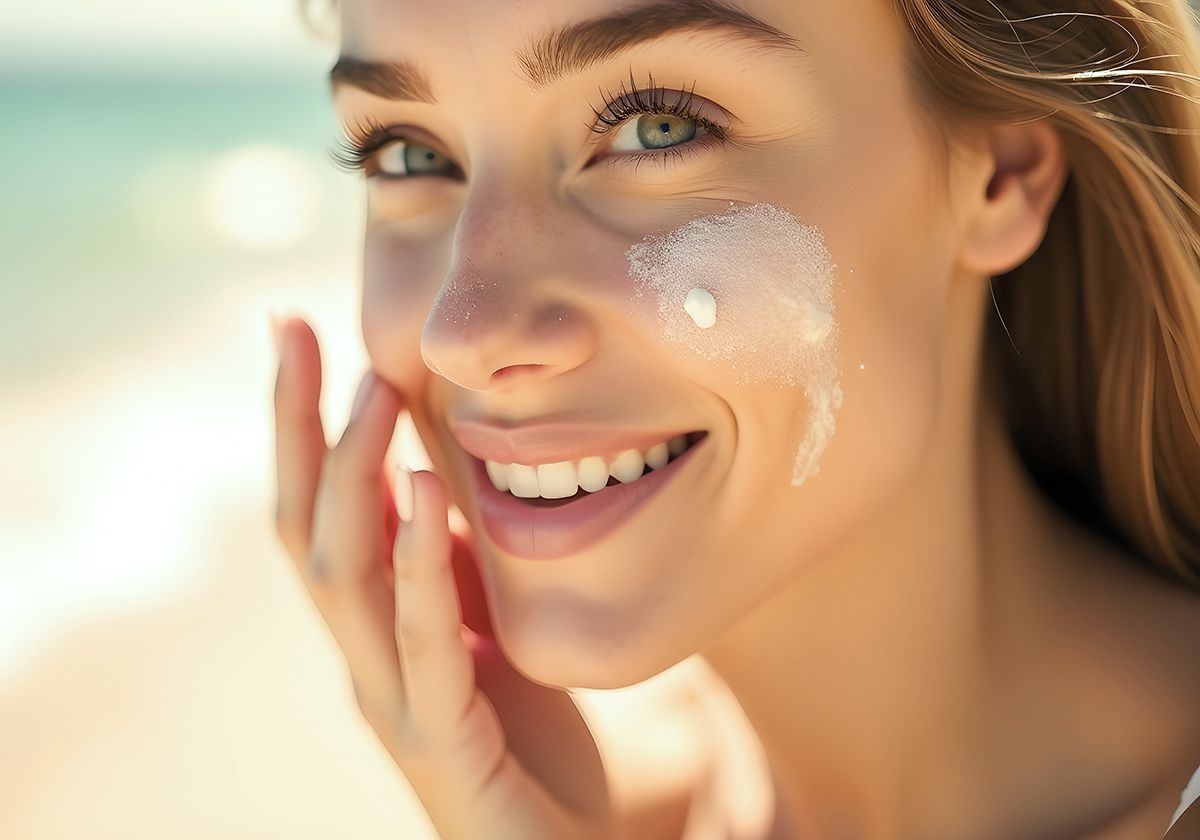 Anti-Aging Sonnenschutz mit antioxidativer Pflege – Glow Skin LSF 30 Glow Skin Sonnencreme wird auf reife Haut aufgetragen – Anti-Aging und Zellschutz bei UVA/UVB-Strahlung
