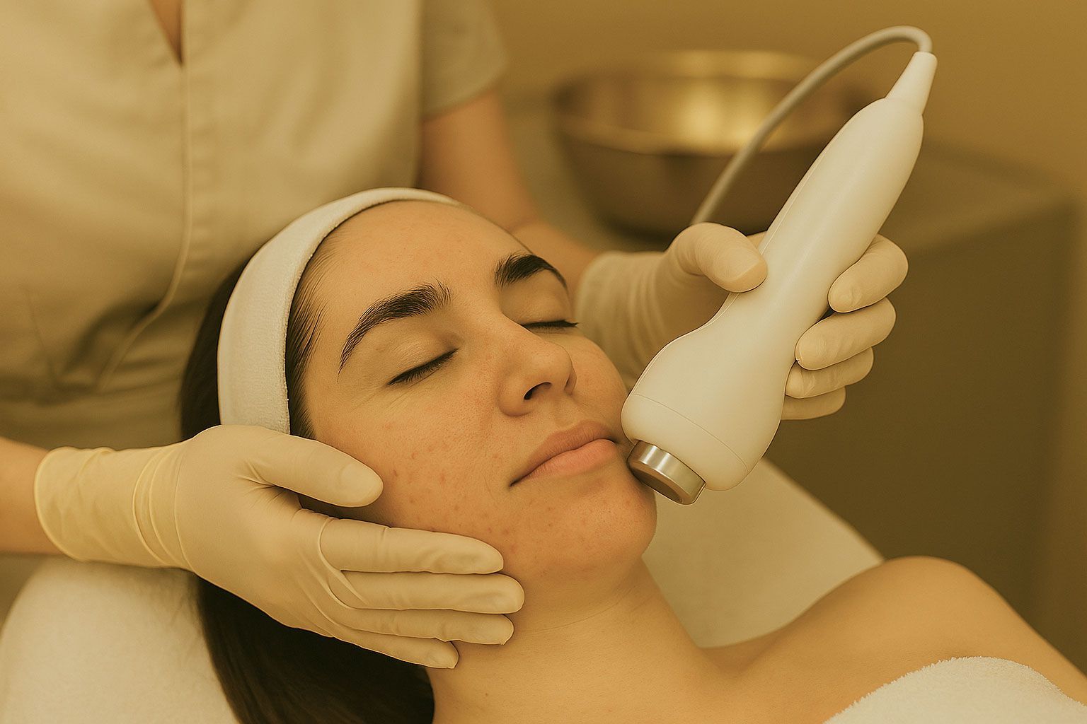 Nachhaltiges Ergebnis nach Microdermabrasion-Kur – Kundin sieht strahlende Haut im Spiegel