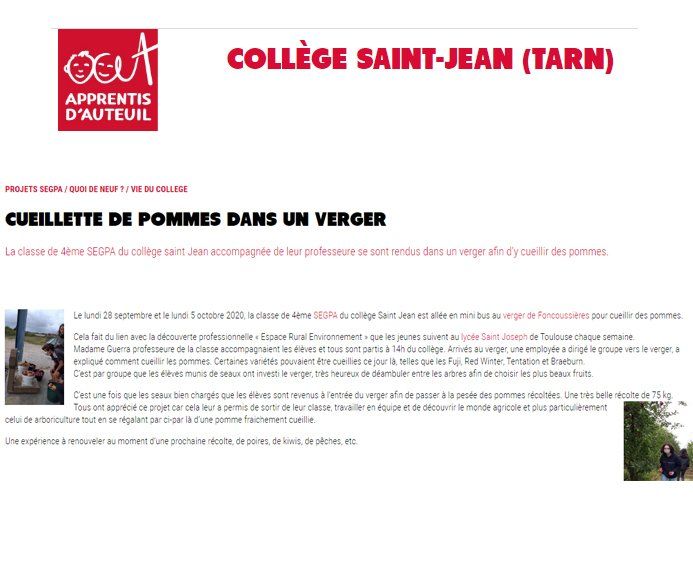 Apprentis d'Auteuil Verger de foncoussieres cueillette de pommes dans un verger