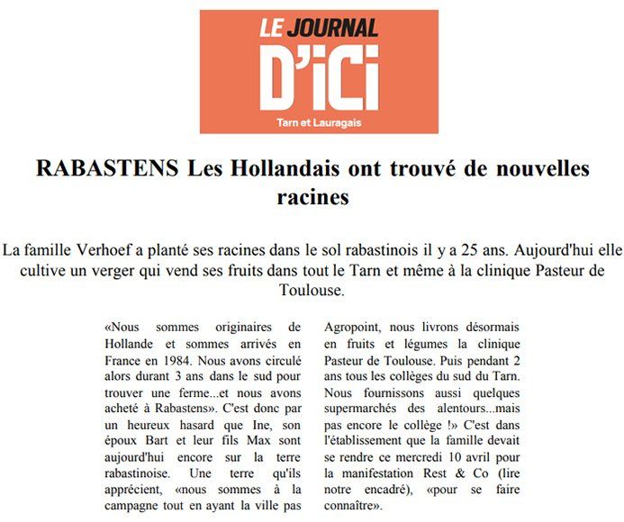 Le journal d'ici Verger de foncoussieres Les hollandais ont trouvé racine