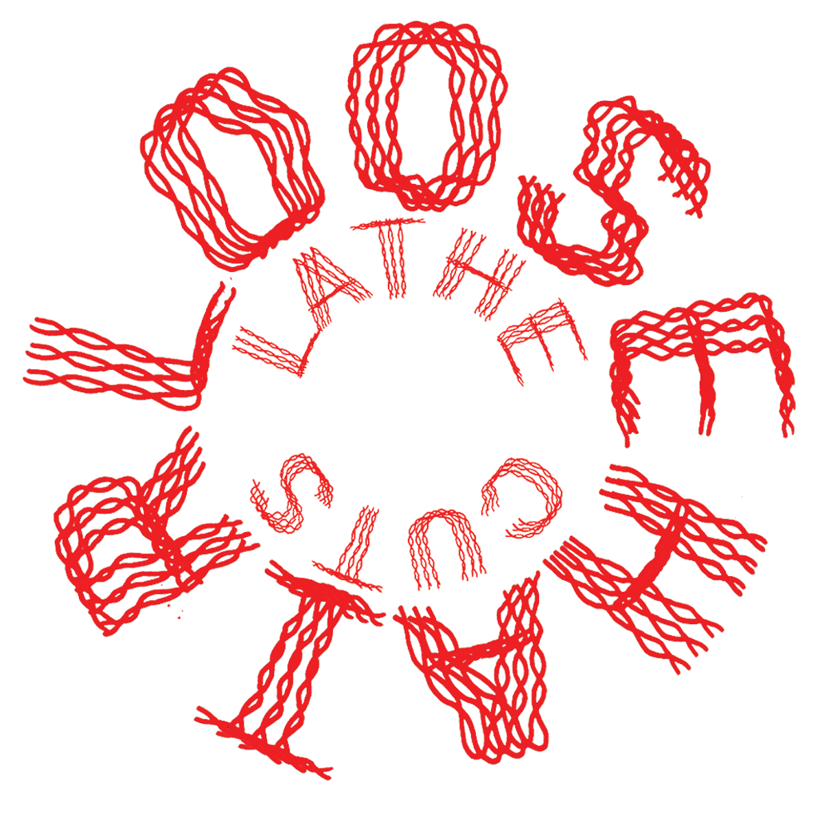 loose hair logo circular hand written red text