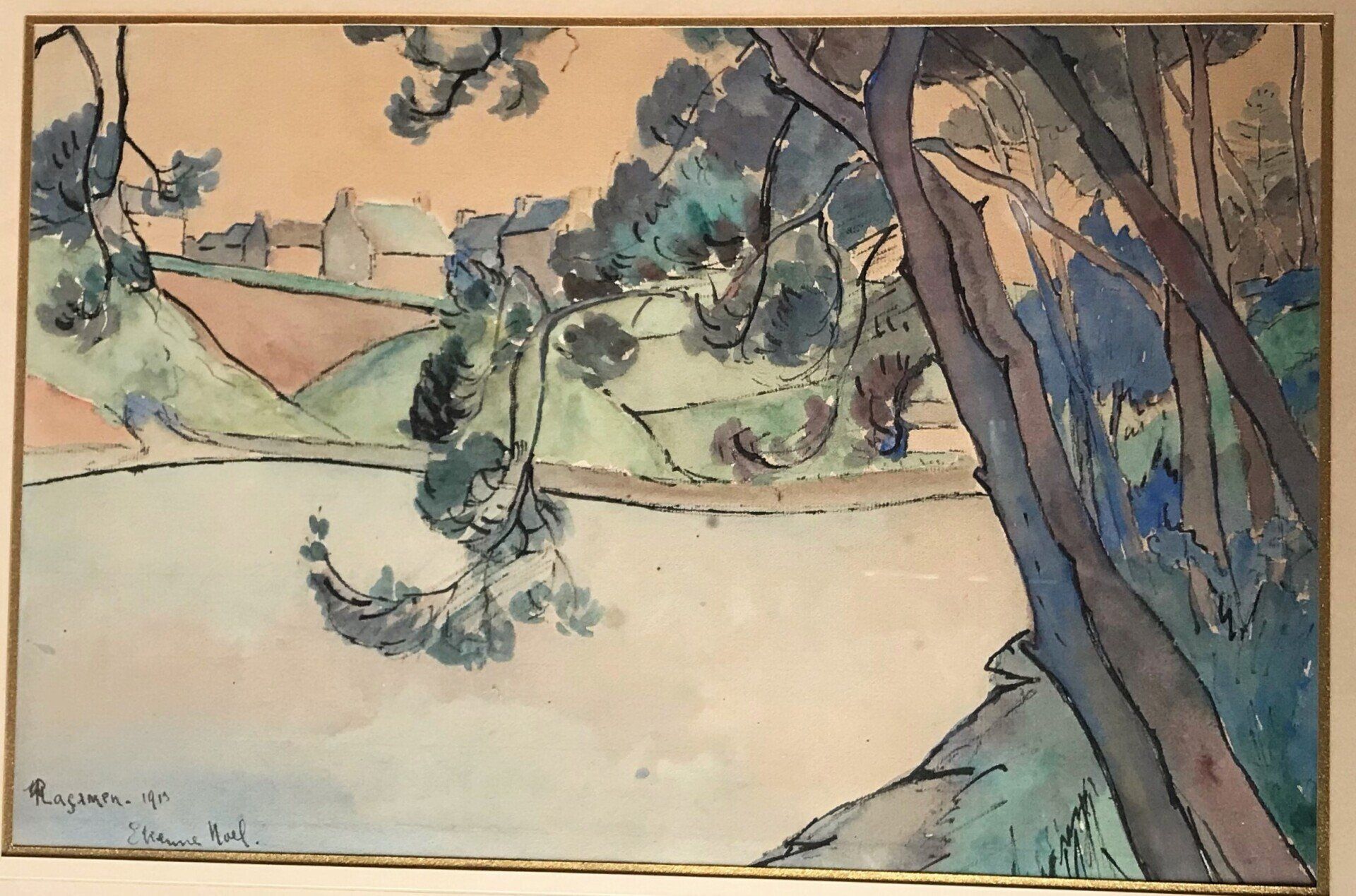 Aquarelle datée 1919, paysage breton art-angelux etienne noel georges jouve