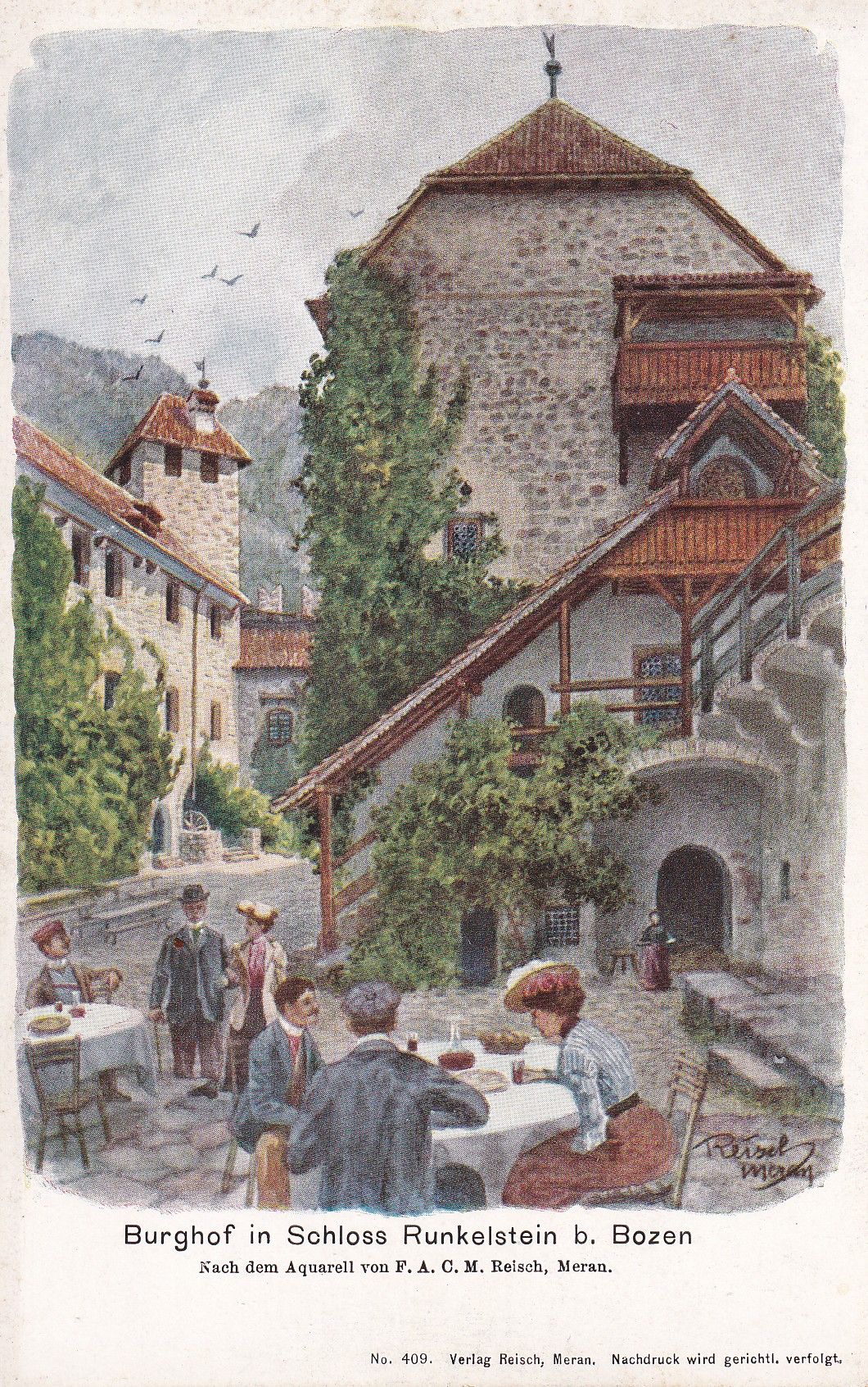 Schloss Runkelstein Burghof Künstlerkarte ca.1910