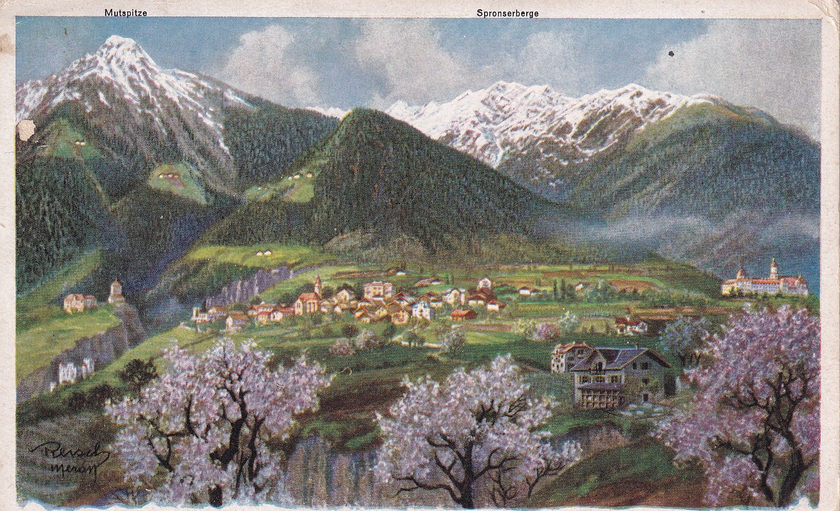 Dorf Tirol mit Schloss Tirol und Johanneum ca.1955