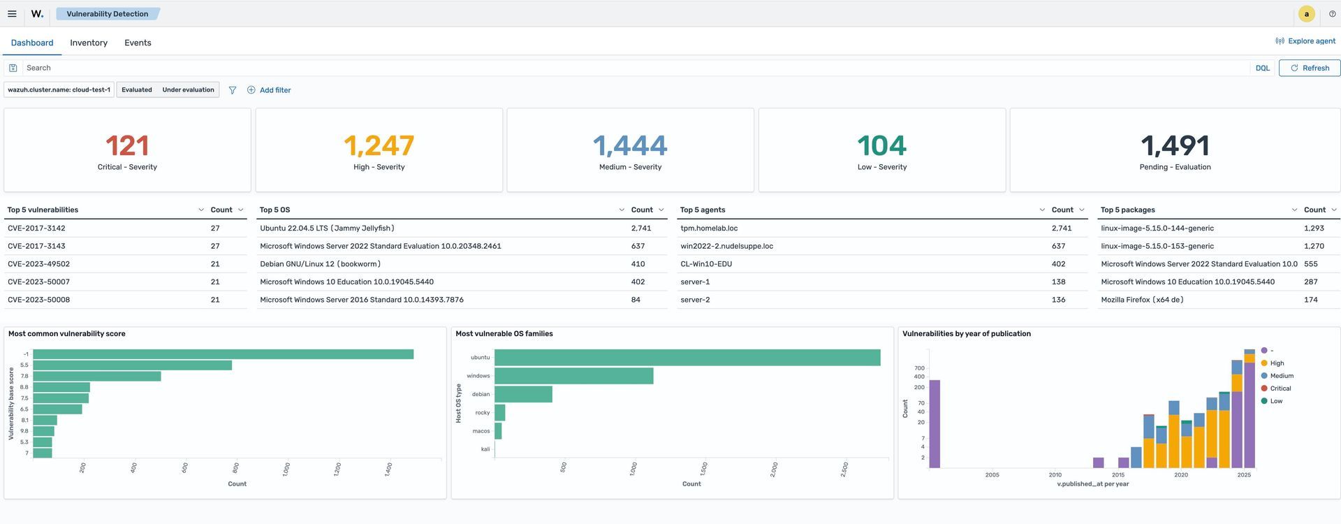 Wazuh Dashboard: Gefundene Schwachstellen in Software-Paketen.