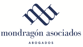 Este es el logo de Mondragón Abogados y Administradores de Fincas en Barcelona, Una E y una M en mayúsculas, juntas y con color azul marino.