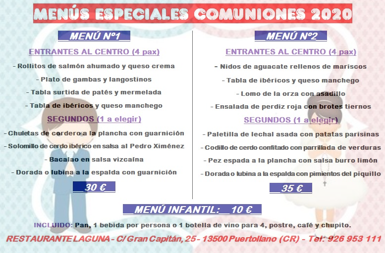 menú, primera comunión, especial, restaurante bar laguna, traje comunión