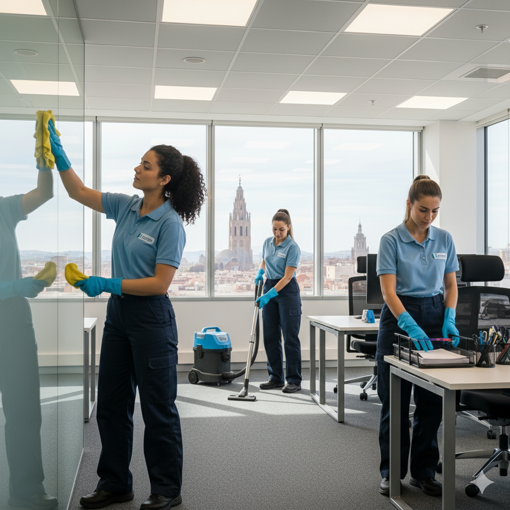 servicio de limpieza en Cerdanyola del Vallès realizando diversas tareas en una oficina