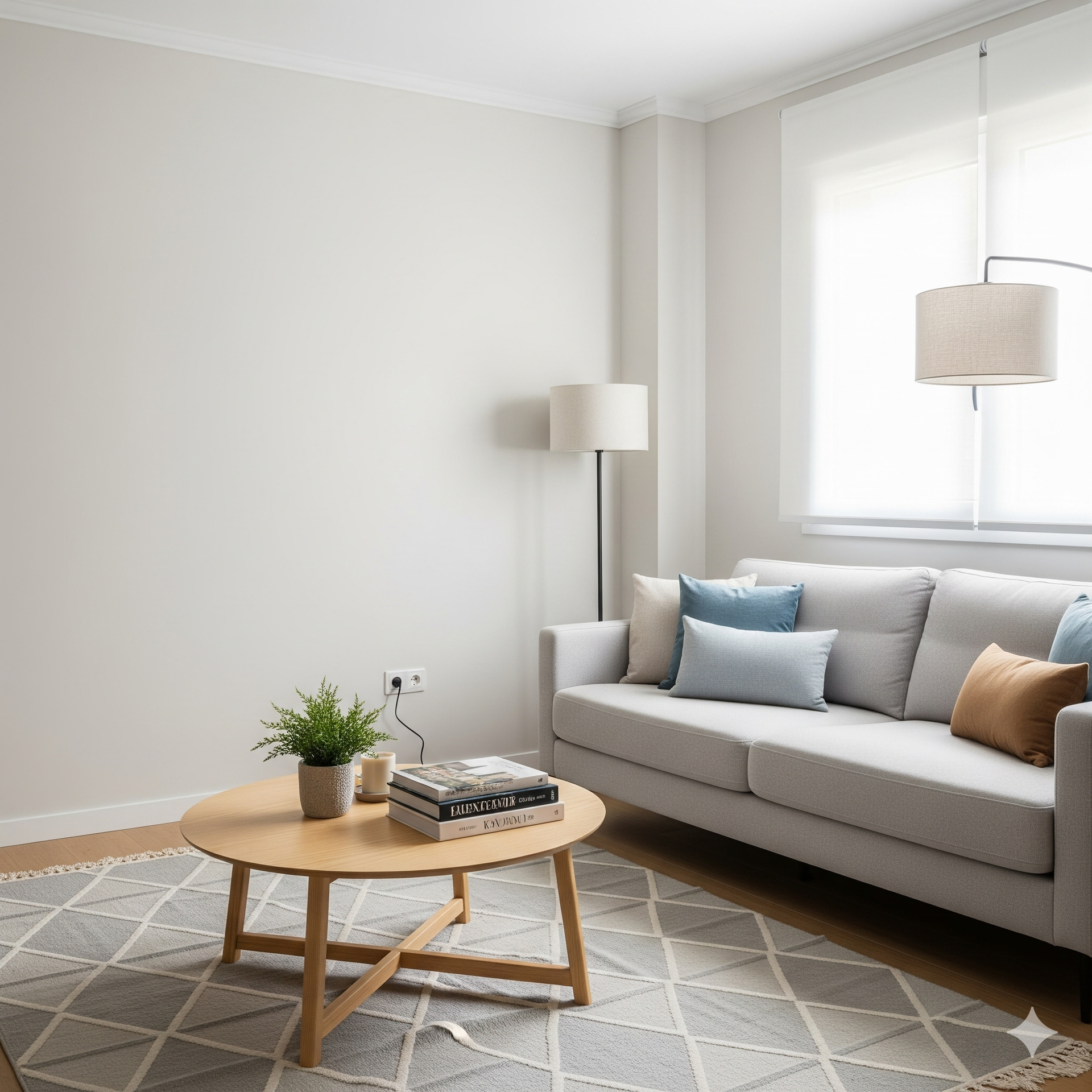 Salón en Terrassa recién pintado con un acabado impecable, mostrando el resultado de una reforma de alta calidad