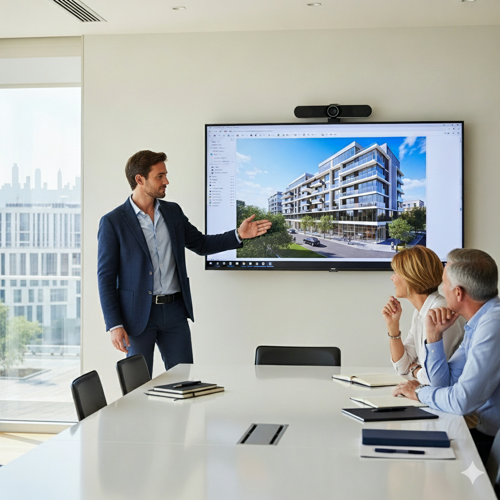 Arquitecto en Sabadell realizando presentación de obra nueva