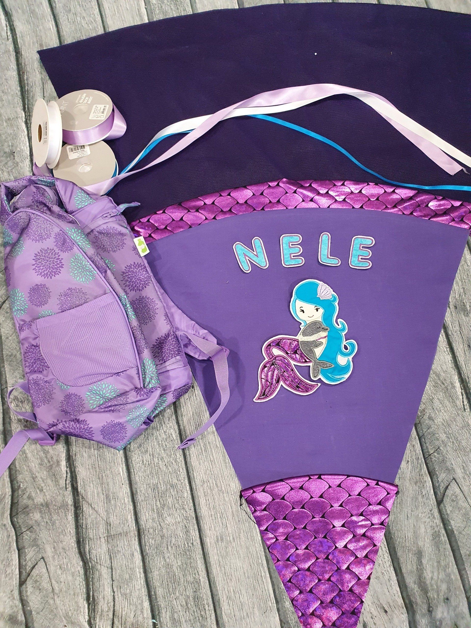 Schultüte mit einem applizierter Meerjungfrau Ballonbuchstaben