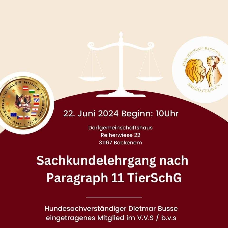 Sachkundelehrgang nach §11 TierSchG Sachkundelehrgang nach §11 TierSchG / Rhodesian Ridgeback