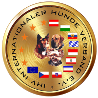 RRBCe.V. - Dachverband IHV Logo rund, Dachverband IHV Aufschrift und Rassehunde in Kopfansicht mittig.