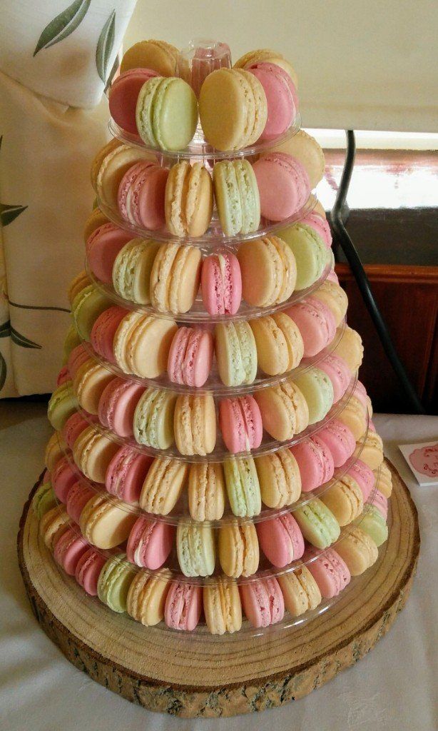 Dottie Macarons Wedding Tower of  Rose, Salted Caramel and Gin & Lemon Organic Macarons at The Black Horse. Thurnham. Sep 2018.