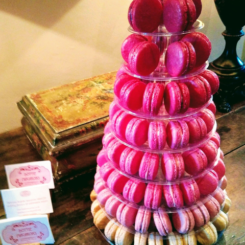 Dottie Macarons tower of ombre pink macarons at Battel Hall Leeds Castle made by Dottie Macarons