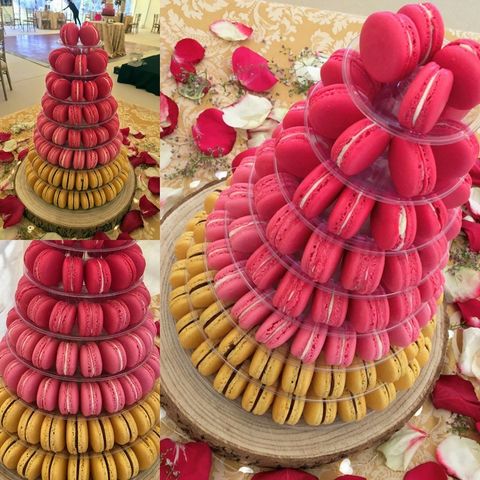 Dottie Macaron Ombre Tower Pinks & Gold Chocolate, Strawberry and Raspberry Macarons, Charing,  Ashford,  June 2019.