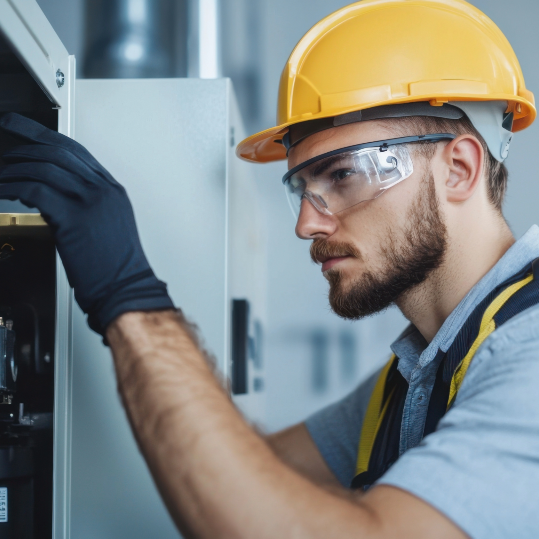 Mechaniker wartet Absauganlage, RLT-Anlage.