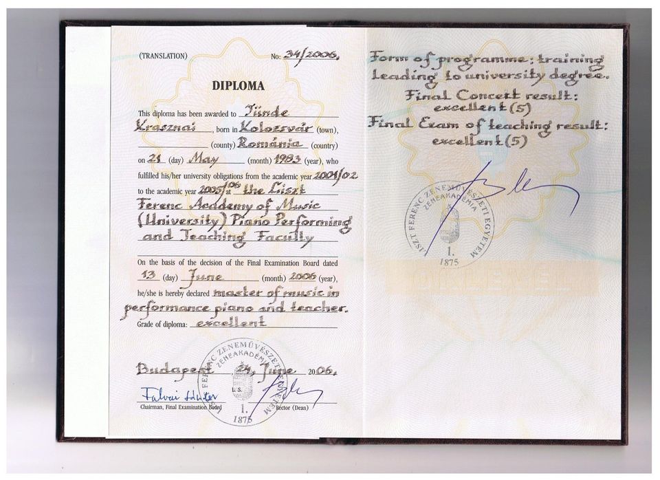 Tünde-Ilona Krasznai Hungarian Masters Degree at the Franz Liszt University Hungarian Pianist Tunde Krasznai Masters Liszt Academy
