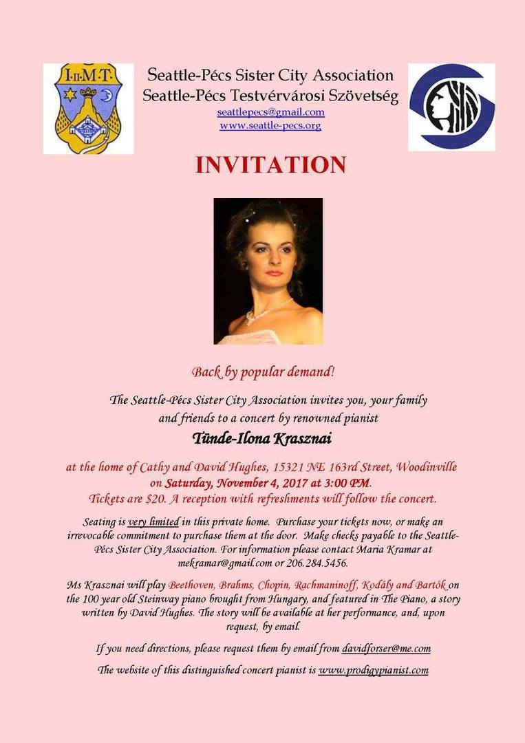 Tünde-Ilona Krasznai in Seattle - Steinway Recital Tunde Krasznai Pianist in Seattle Steinway