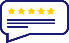 Das Bild zeigt das Pictogram einer Spechblase mit fünf Sternen